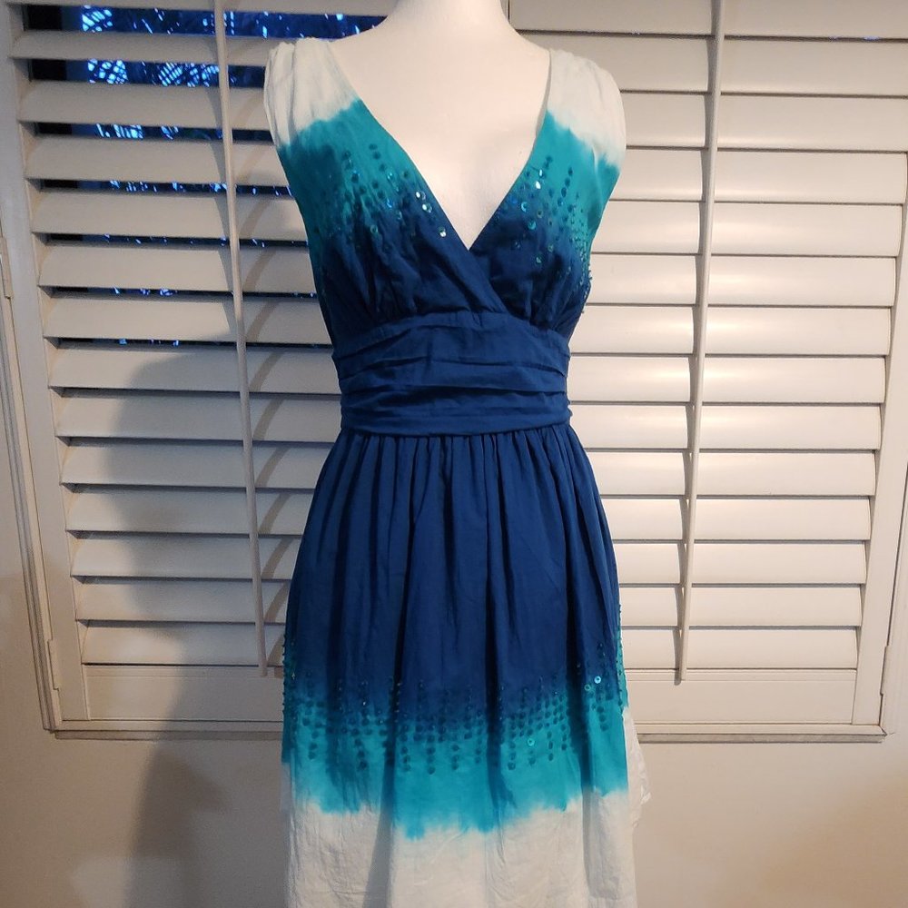 Guess Jeans - Summer Dress, Size S, Blue, turquoise, white w/ sequins detail.